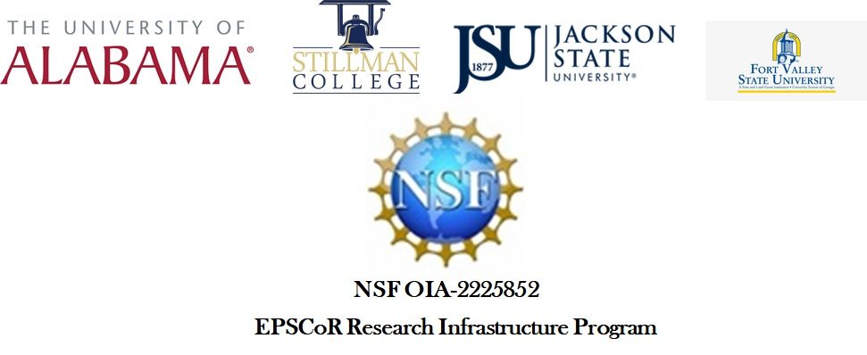 logos for the University of Alabama, Stillman College, Jackson State University, Fort Valley State University, and the NSF